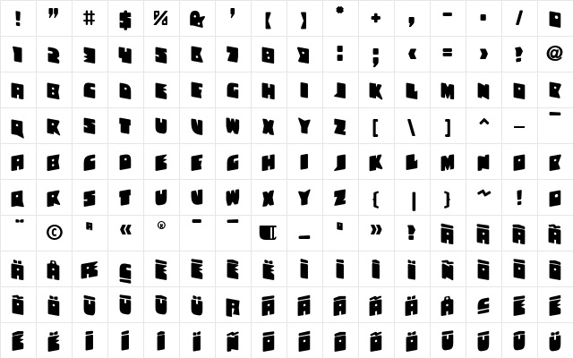 Bronz Regular  glyph index