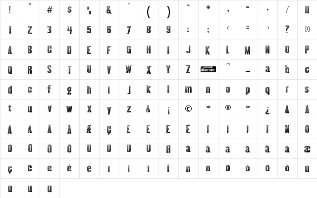 Almonte Woodgrain Regular  glyph index