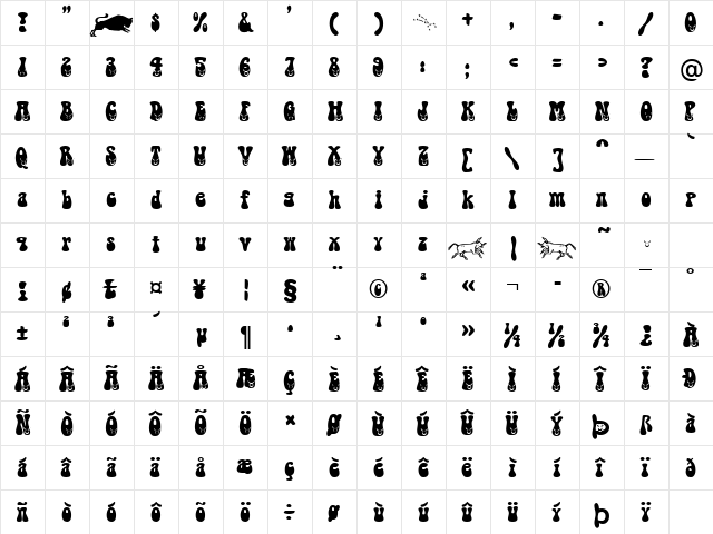 Taurus Becker Normal  glyph index