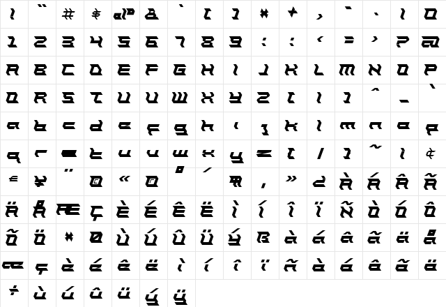 Connect Medium Italic  glyph index