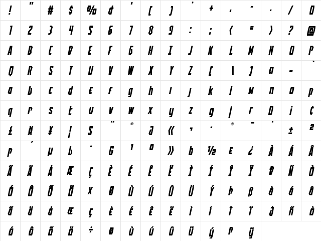 Battleworld Expanded Italic Expanded Italic  glyph index