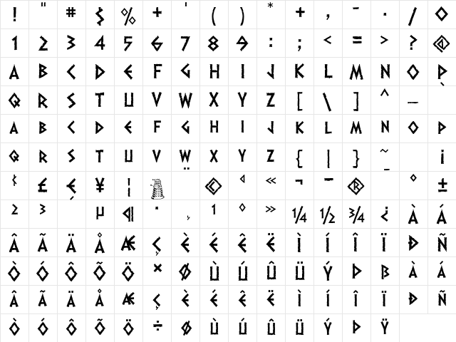 Dalek Regular  glyph index