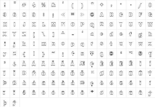 FZ BASIC 6 HOLLOW Normal  glyph index