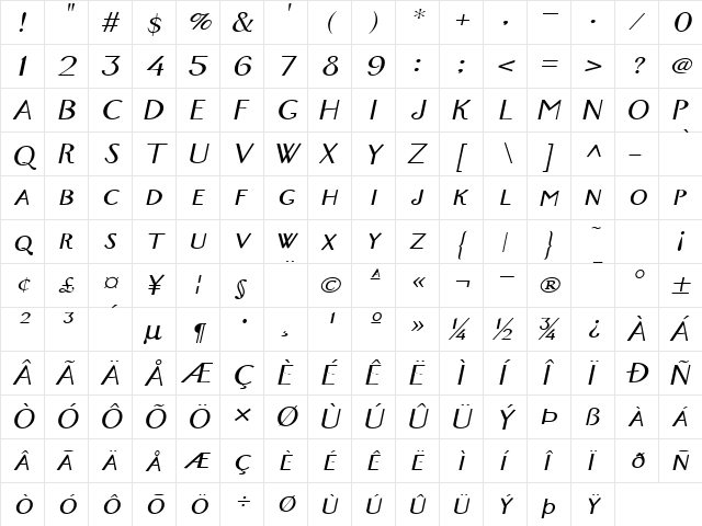 New York-Extended Italic  glyph index