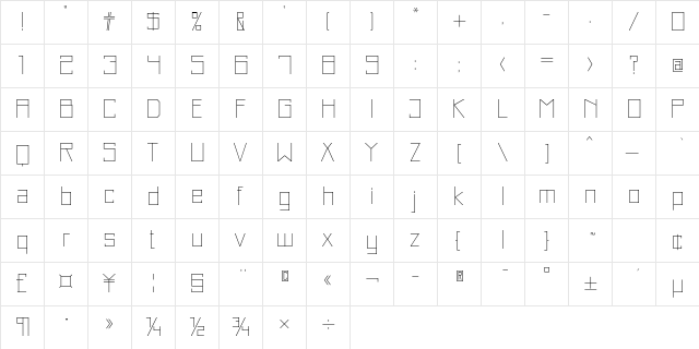 Just Square LT Std Cyrillic Ultra Light  glyph index
