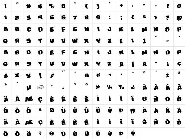 Jugger Rock Rotated Regular  glyph index