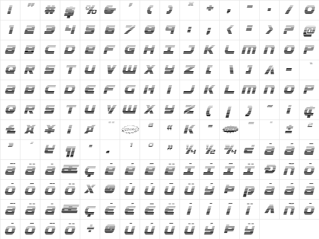 Ozda Gradient Italic Italic  glyph index