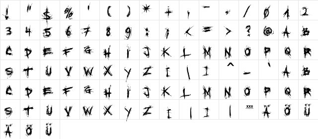 XXII SCRATCH Regular  glyph index