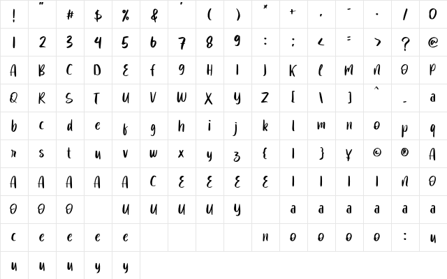 Fearful Regular  glyph index