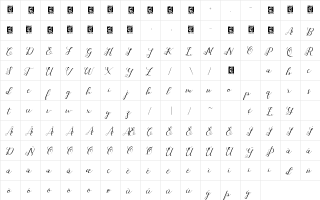 Aliyah PersonalUse Regular  glyph index