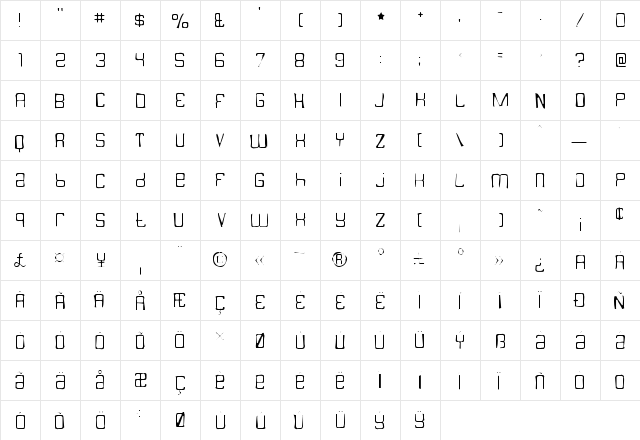 Butterbelly Gaunt Regular  glyph index