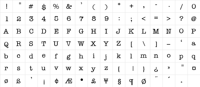 Corona-Light Regular  glyph index