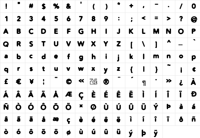 Distro Heavy Regular  glyph index