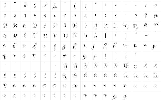 Hedaga Regular  glyph index