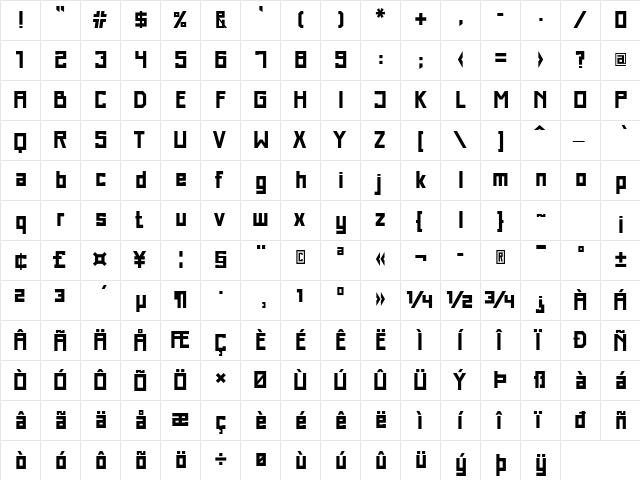 Just Square LT Std Bold  glyph index