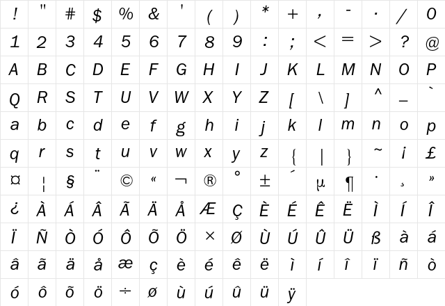 Franklin ITC BQ Regular  glyph index