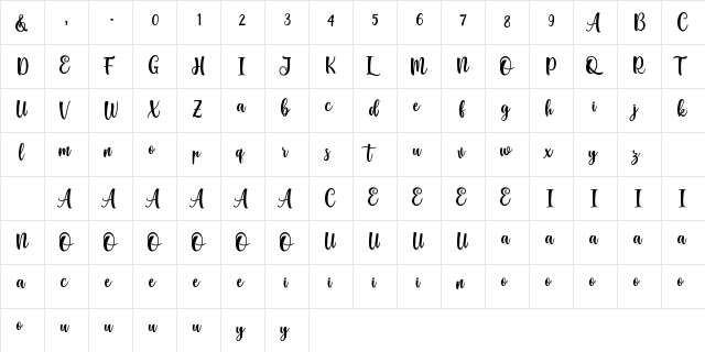 Hello Najwa Regular  glyph index