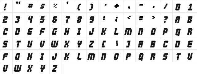 Abduction2000 Regular  glyph index