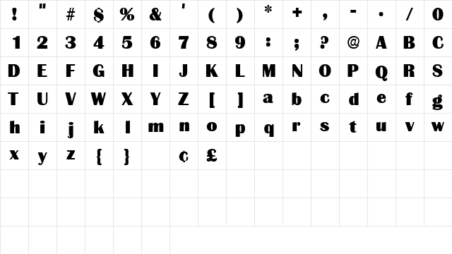 BurinDisplaySSK Regular  glyph index