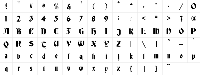 Prince Charming Regular  glyph index