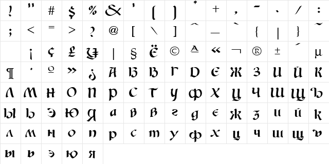 Vikant TYGRA Normal  glyph index