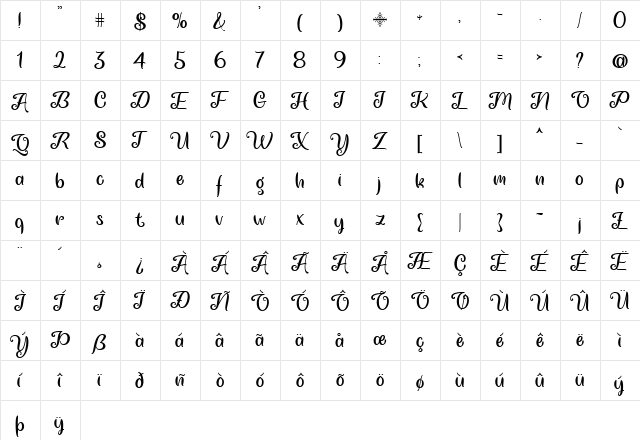 Chasing Snowflakes Regular  glyph index