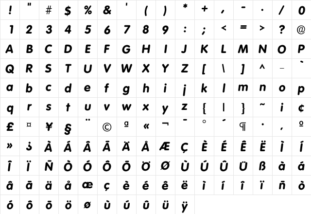 Ivolkswagen Bold  glyph index