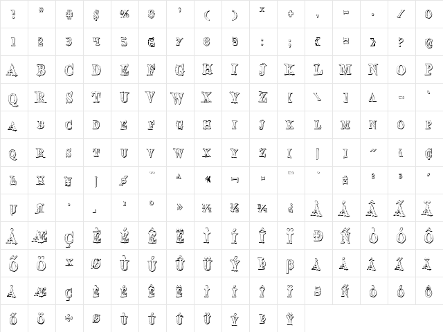 Blood Crow Shadow Condensed Condensed  glyph index
