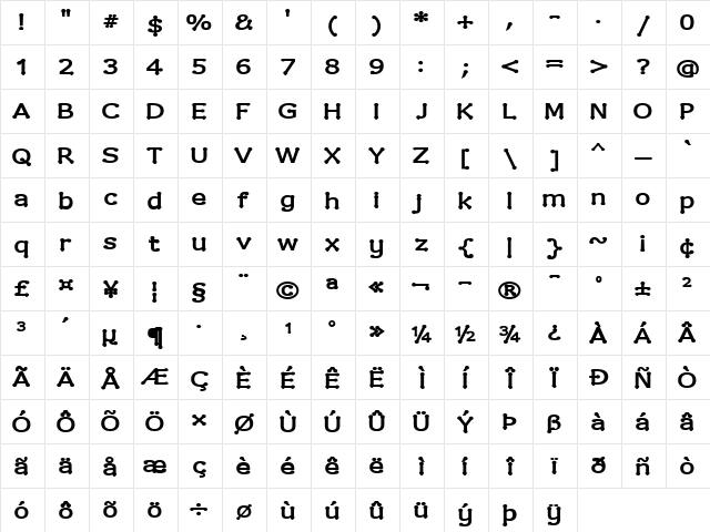 Drummon Bold  glyph index