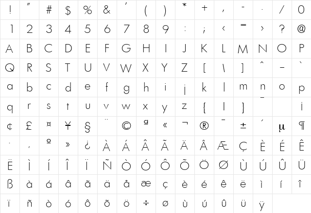 Limerick-Serial-ExtraLight Extra Light  glyph index
