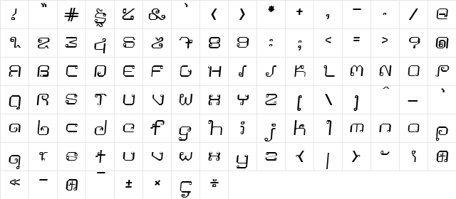 Khmer Italic  glyph index