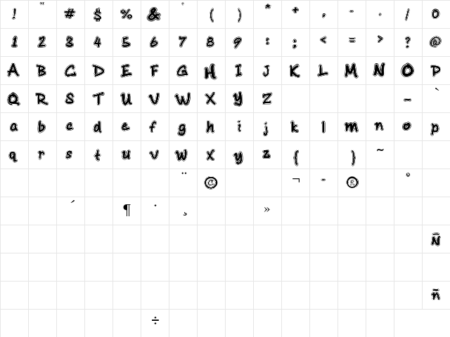 Chichiz Regular  glyph index