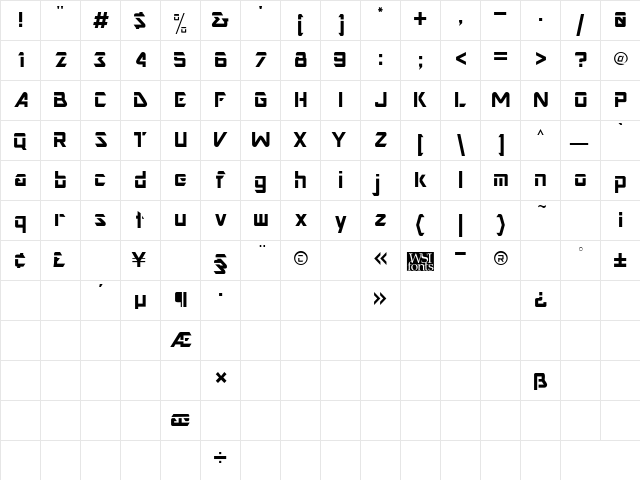 Nesbitt Regular  glyph index