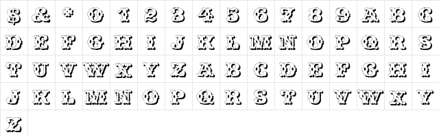 Wild West Shadow Regular  glyph index