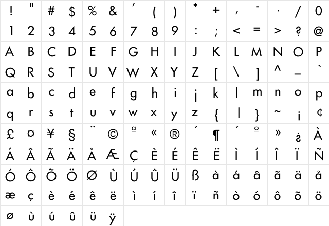 Fairmont-Normal Regular  glyph index