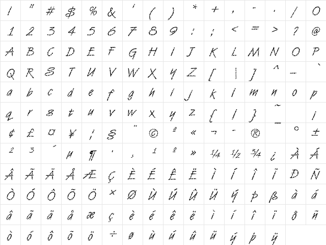 DTCVanDijkM34 Regular  glyph index