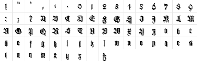 KilligrewStacatto Regular  glyph index