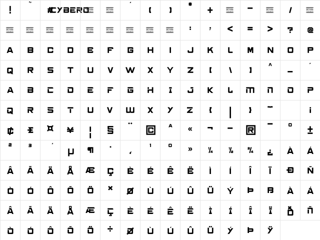 cybero Personal Use Regular  glyph index