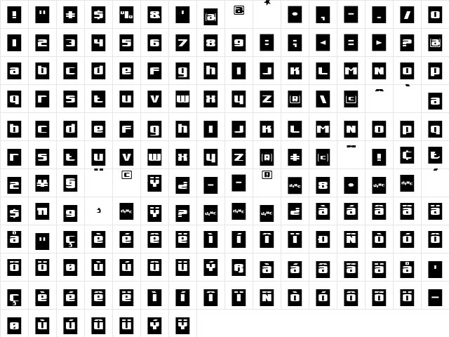 Homework Regular  glyph index