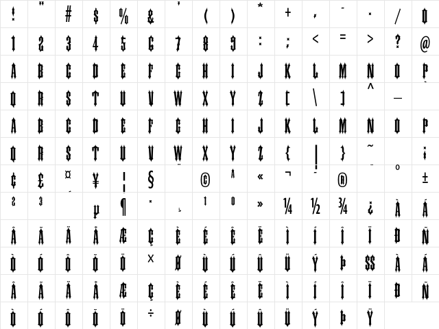 Ironwood Std Medium  glyph index