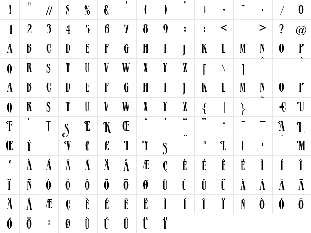 Aegina Regular  glyph index