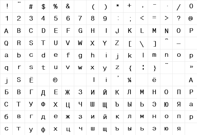 FixHelvDL Bold  glyph index