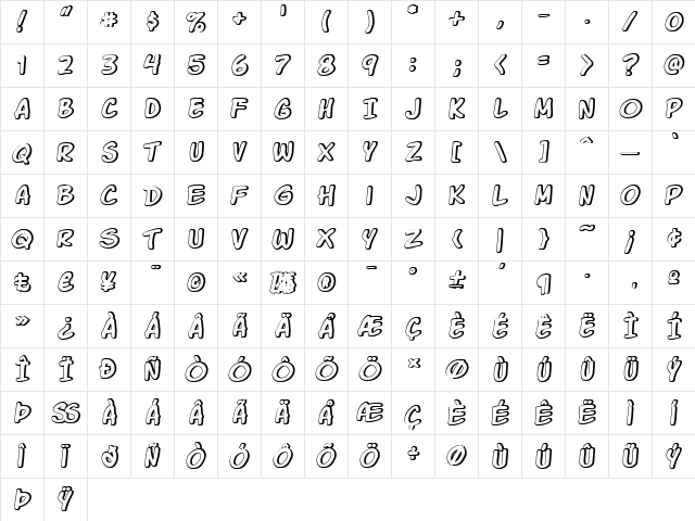 Komika Glaze Regular  glyph index