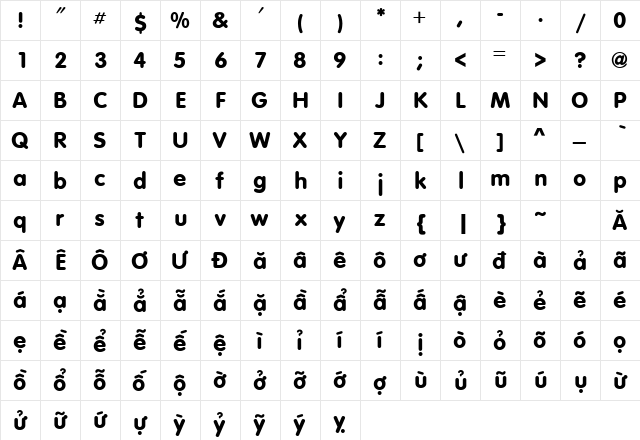 .VnVogue Medium  glyph index