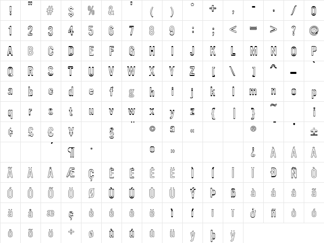 VinylDouble Outline Regular  glyph index