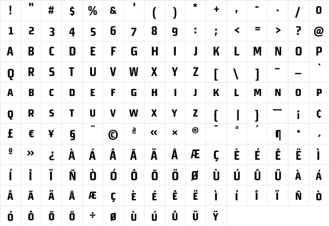 MorganSansCond BoldExpert  glyph index