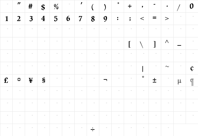 BeckenhamBoldTab Roman  glyph index