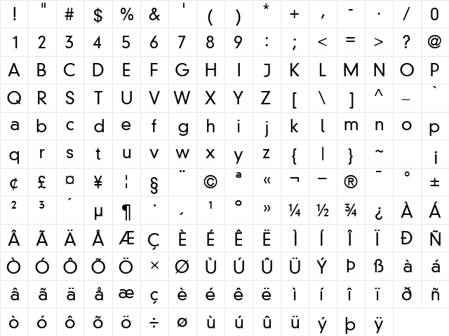 ReductoLightSSK Regular  glyph index