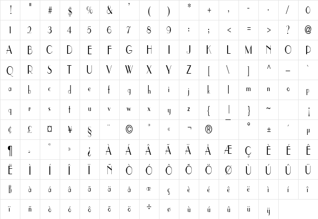 Paris Condensed Normal  glyph index