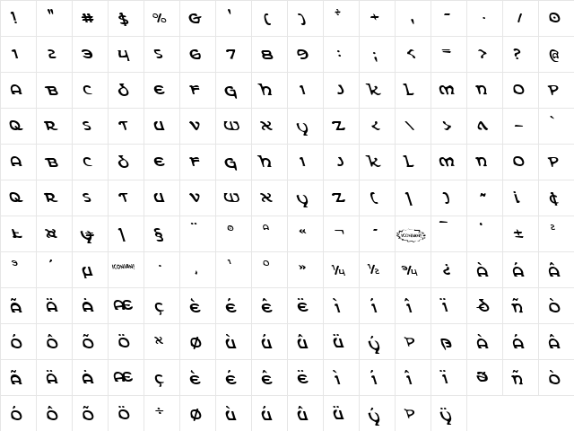 Erin Go Bragh Leftalic Italic  glyph index